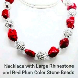 Necklace w/Rhinestone & Red Stone